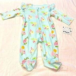 NWT Little Me 3 mo mint blue floral footie